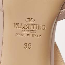 Pre Owned Valentino Beige Leather Rockstud Caged Ankle Strap Pumps Size 39