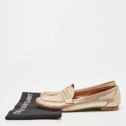 Pre Owned Valentino Gold Leather Penny Loafers Size 39