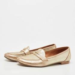 Pre Owned Valentino Gold Leather Penny Loafers Size 39