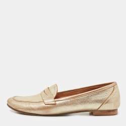 Pre Owned Valentino Gold Leather Penny Loafers Size 39