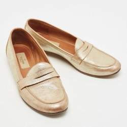 Pre Owned Valentino Gold Leather Penny Loafers Size 39