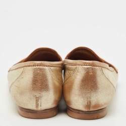 Pre Owned Valentino Gold Leather Penny Loafers Size 39