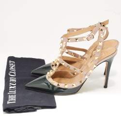 Pre Owned Valentino Green/Pink Patent Leather Rockstud Strappy Pointed Toe Pumps Size 36