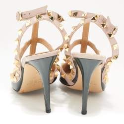 Pre Owned Valentino Green/Pink Patent Leather Rockstud Strappy Pointed Toe Pumps Size 36