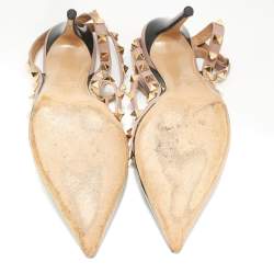 Pre Owned Valentino Green/Pink Patent Leather Rockstud Strappy Pointed Toe Pumps Size 36