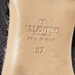 Pre Owned Valentino Black Patent Leather Rockstud Ballet Flats Size 37