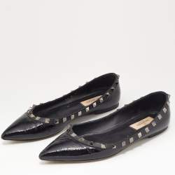 Pre Owned Valentino Black Patent Leather Rockstud Ballet Flats Size 37