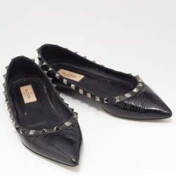 Pre Owned Valentino Black Patent Leather Rockstud Ballet Flats Size 37