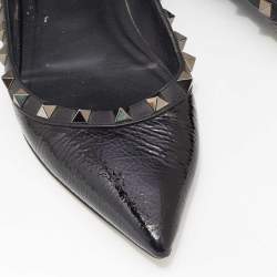 Pre Owned Valentino Black Patent Leather Rockstud Ballet Flats Size 37