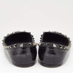 Pre Owned Valentino Black Patent Leather Rockstud Ballet Flats Size 37