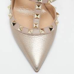 Pre Owned Valentino Metallic Dusty Pink Leather Rockstud Ankle Strap Pumps Size 37