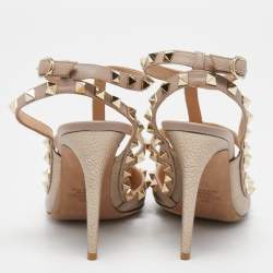 Pre Owned Valentino Metallic Dusty Pink Leather Rockstud Ankle Strap Pumps Size 37