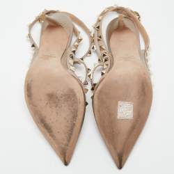 Pre Owned Valentino Metallic Dusty Pink Leather Rockstud Ankle Strap Pumps Size 37