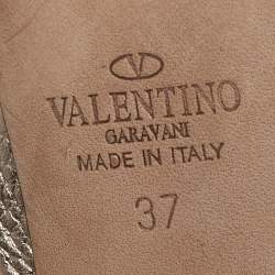 Pre Owned Valentino Metallic Dusty Pink Leather Rockstud Ankle Strap Pumps Size 37