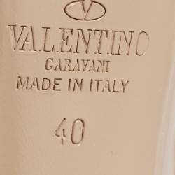 Pre Owned Valentino Beige Leather and Patent Rockstud Ankle Strap Sandals Size 40