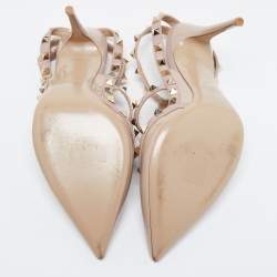 Pre Owned Valentino Beige Leather and Patent Rockstud Ankle Strap Sandals Size 40