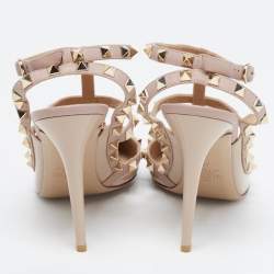 Pre Owned Valentino Beige Leather and Patent Rockstud Ankle Strap Sandals Size 40