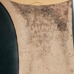 Pre Owned Valentino Dark Green/Dusty Pink Leather Rockstud Ballet Flats Size 39