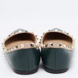 Pre Owned Valentino Dark Green/Dusty Pink Leather Rockstud Ballet Flats Size 39