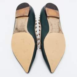 Pre Owned Valentino Dark Green/Dusty Pink Leather Rockstud Ballet Flats Size 39