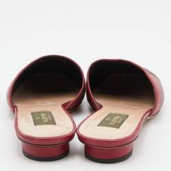 Pre Owned Valentino Red/Black Leather Panther Flat Mules Size 37.5