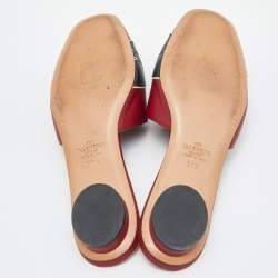 Pre Owned Valentino Red/Black Leather Panther Flat Mules Size 37.5
