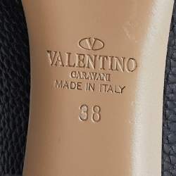 Pre Owned Valentino Black Leather Rockstud Ankle Strap Sandals Size 38