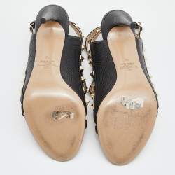 Pre Owned Valentino Black Leather Rockstud Ankle Strap Sandals Size 38