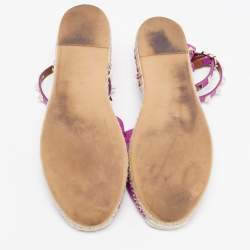 Pre Owned Valentino Purple Leather Rockstud Ankle Strap Espadrille Flats Size 38
