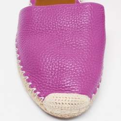 Pre Owned Valentino Purple Leather Rockstud Ankle Strap Espadrille Flats Size 38
