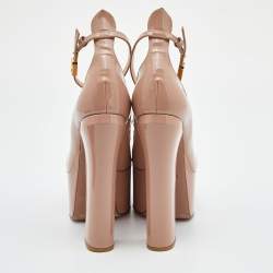 Pre Owned Valentino Dusty Pink Patent Leather Tan-Go Platform Pumps Size 36.5