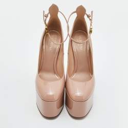 Pre Owned Valentino Dusty Pink Patent Leather Tan-Go Platform Pumps Size 36.5