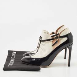 Pre Owned Valentino Black Velvet and Patent Leather T Strap Pumps Size 38