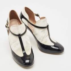 Pre Owned Valentino Black Velvet and Patent Leather T Strap Pumps Size 38