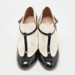 Pre Owned Valentino Black Velvet and Patent Leather T Strap Pumps Size 38