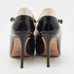 Pre Owned Valentino Black Velvet and Patent Leather T Strap Pumps Size 38