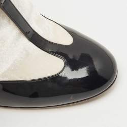 Pre Owned Valentino Black Velvet and Patent Leather T Strap Pumps Size 38