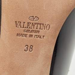 Pre Owned Valentino Black Velvet and Patent Leather T Strap Pumps Size 38