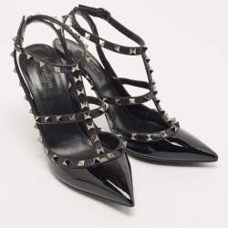 Pre Owned Valentino Black Patent Leather Rockstud Strappy Pointed Toe Pumps Size 40