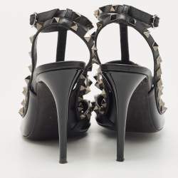 Pre Owned Valentino Black Patent Leather Rockstud Strappy Pointed Toe Pumps Size 40