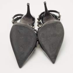 Pre Owned Valentino Black Patent Leather Rockstud Strappy Pointed Toe Pumps Size 40