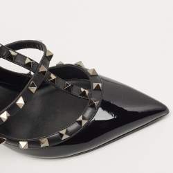 Pre Owned Valentino Black Patent Leather Rockstud Strappy Pointed Toe Pumps Size 40