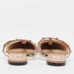 Pre Owned Valentino Burgundy/Beige Leather Rockstud Mules Size 39