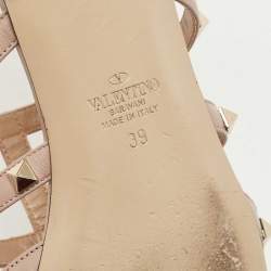 Pre Owned Valentino Burgundy/Beige Leather Rockstud Mules Size 39