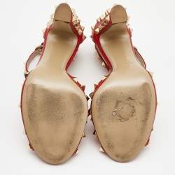 Pre Owned Valentino Red Leather Rockstud Ankle Strap Sandals Size 38