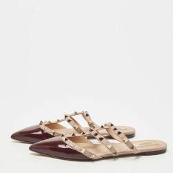 Pre Owned Valentino Burgundy Patent Leather Rockstud Mules Size 39