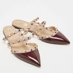 Pre Owned Valentino Burgundy Patent Leather Rockstud Mules Size 39