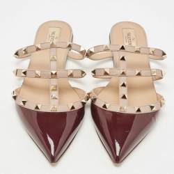 Pre Owned Valentino Burgundy Patent Leather Rockstud Mules Size 39