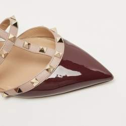 Pre Owned Valentino Burgundy Patent Leather Rockstud Mules Size 39