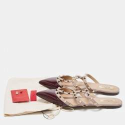 Pre Owned Valentino Burgundy Patent Leather Rockstud Mules Size 39
